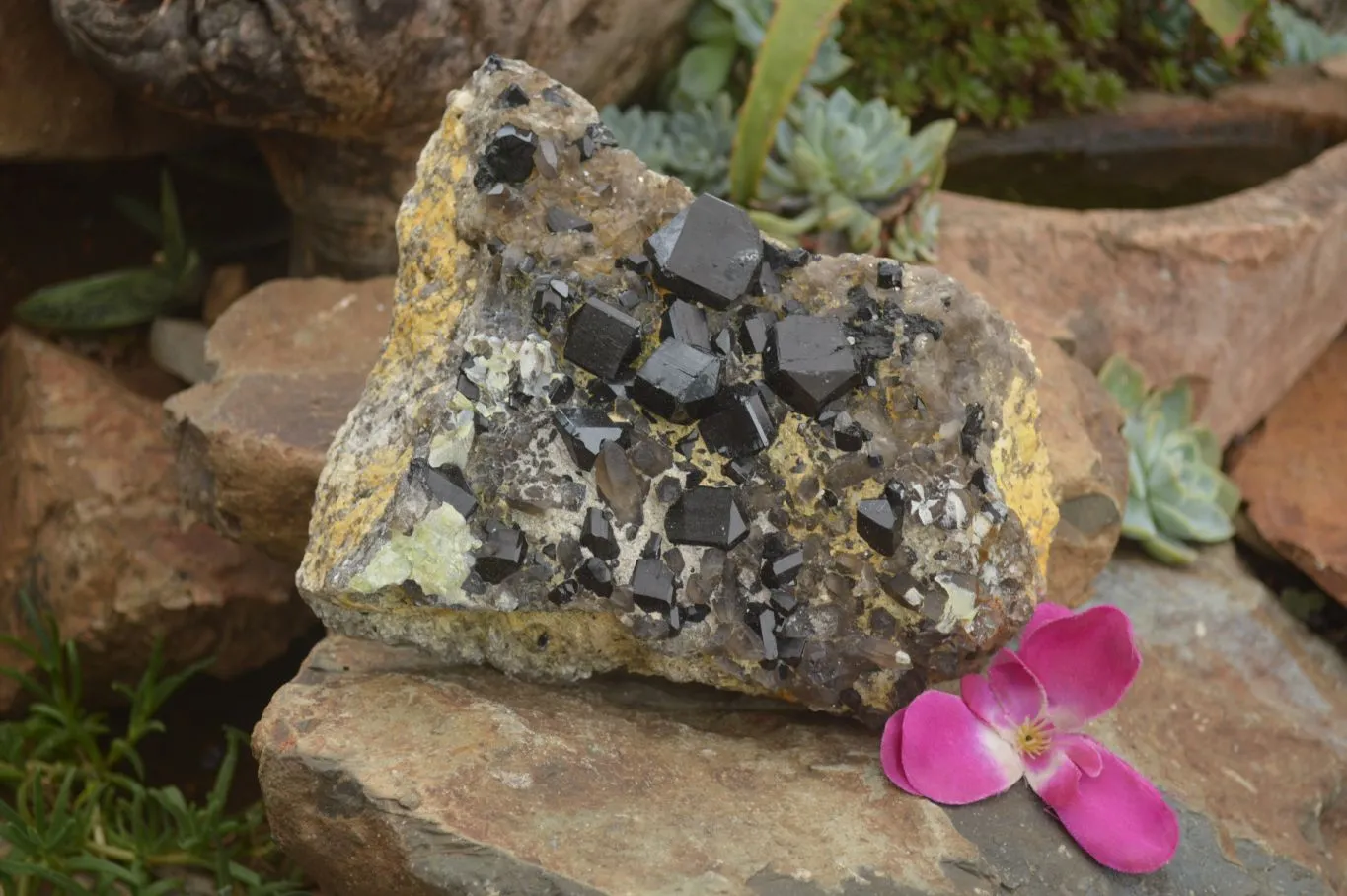 Natural Black Tourmaline Specimen With Hyalite Opal x 1 From Erongo Mountains, Namibia