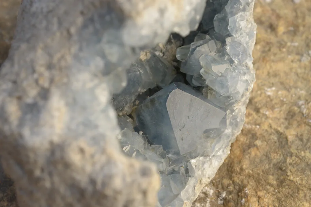 Natural Blue Celestite Geode Specimen With Large Cubic Crystals  x 1 From Sakoany, Madagascar