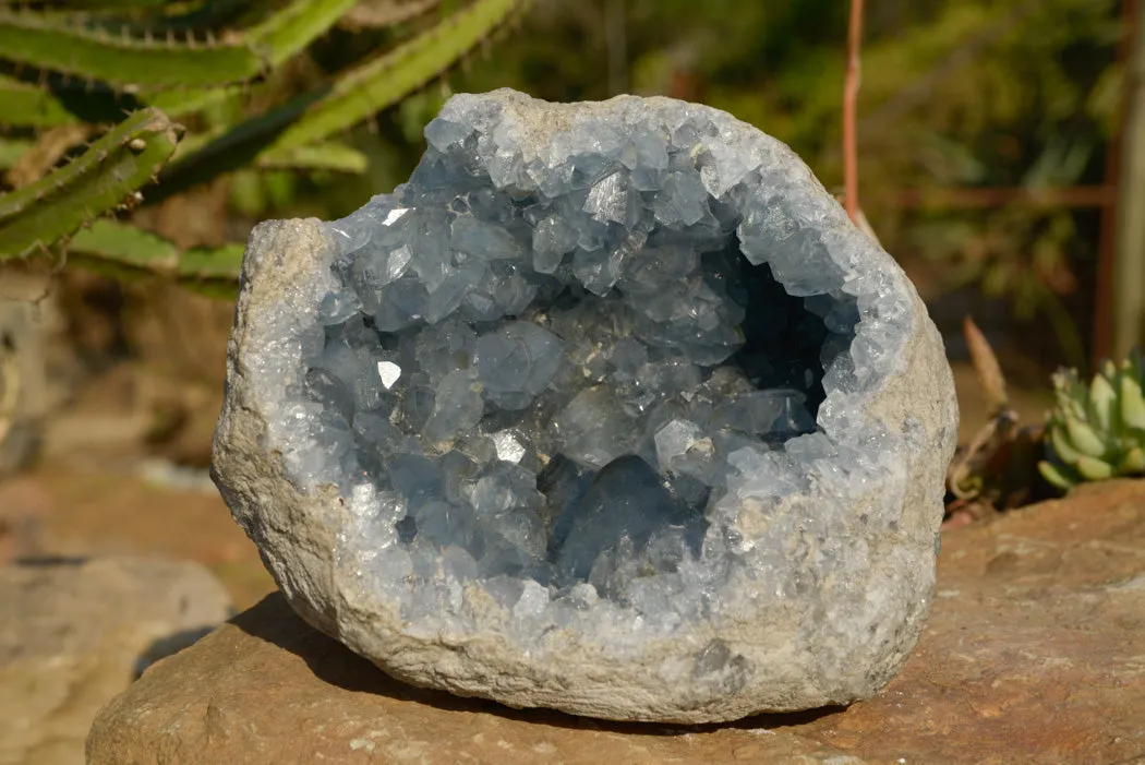 Natural Blue Celestite Geode Specimen With Large Cubic Crystals  x 1 From Sakoany, Madagascar