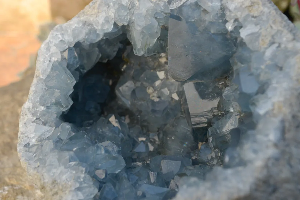 Natural Blue Celestite Geode Specimen With Large Cubic Crystals  x 1 From Sakoany, Madagascar