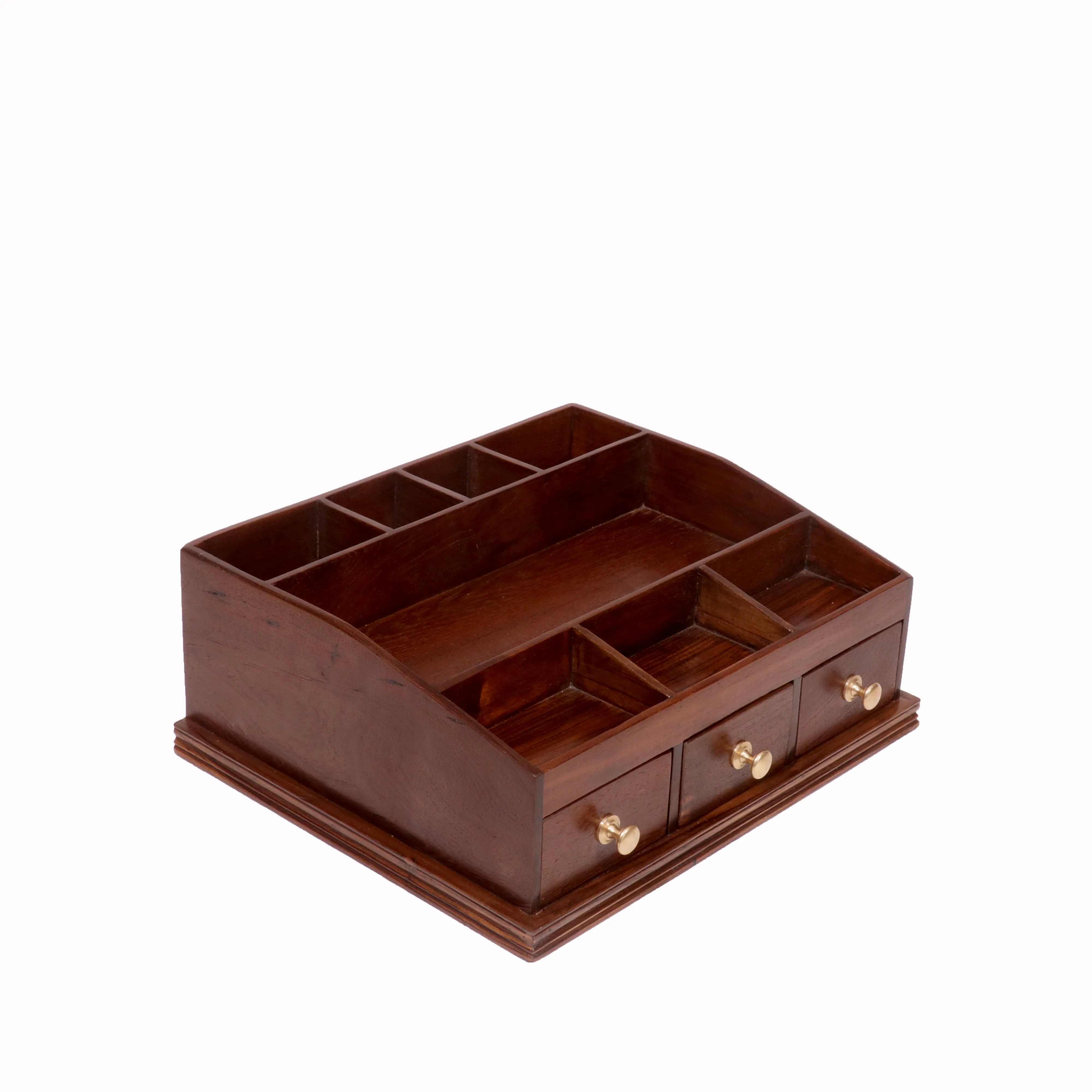 Natural Brown Finished Wooden Desk Organizer – 11 Slots