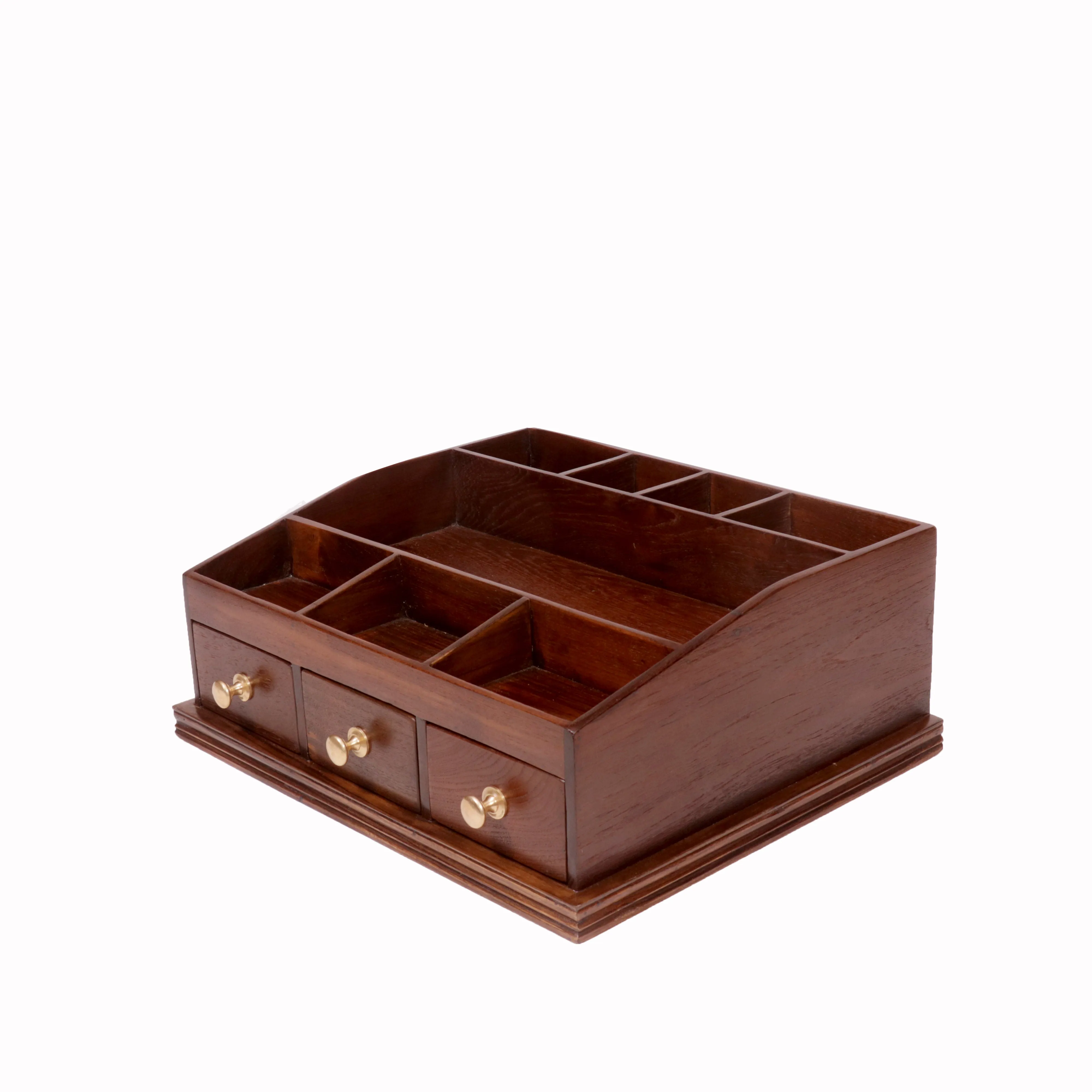 Natural Brown Finished Wooden Desk Organizer – 11 Slots