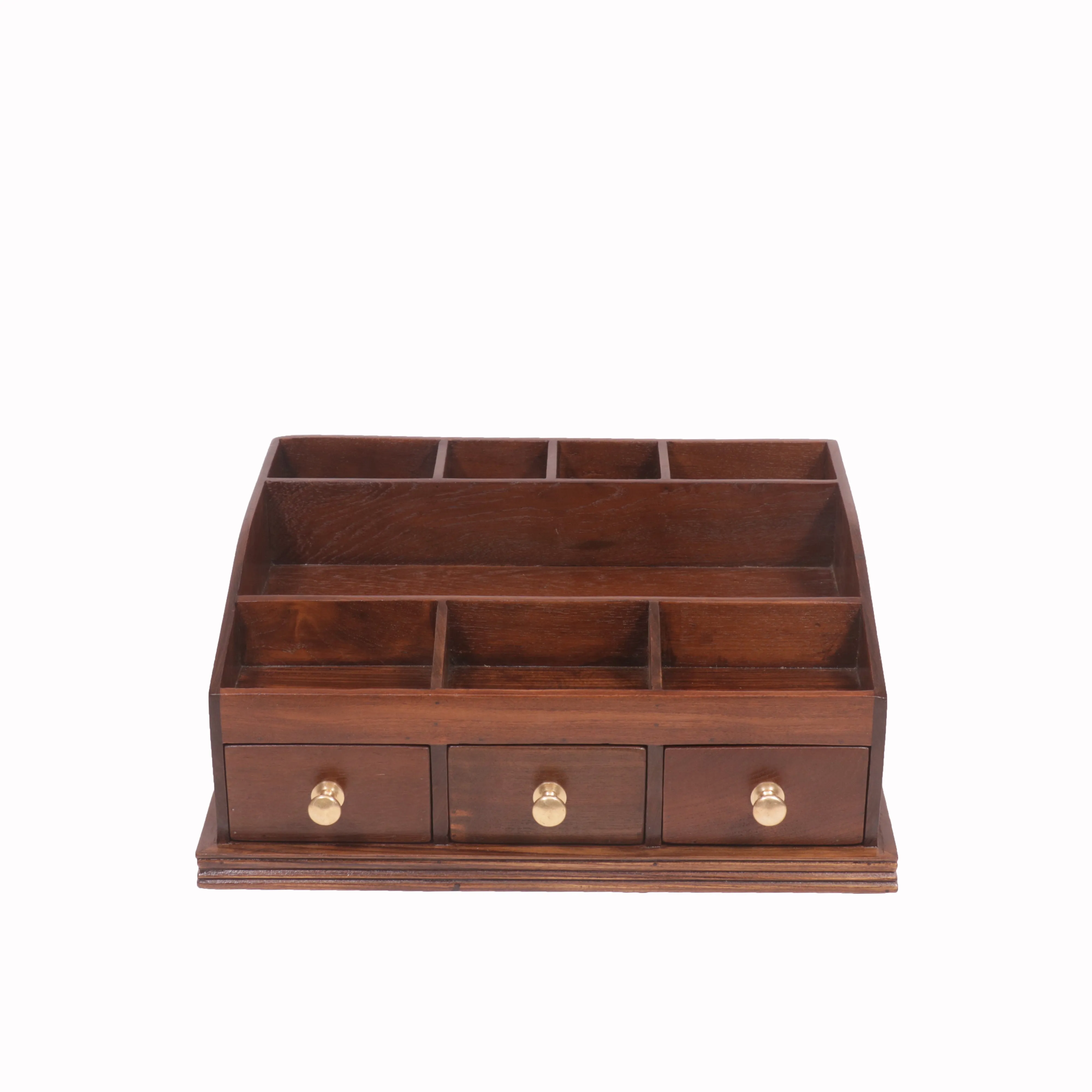 Natural Brown Finished Wooden Desk Organizer – 11 Slots