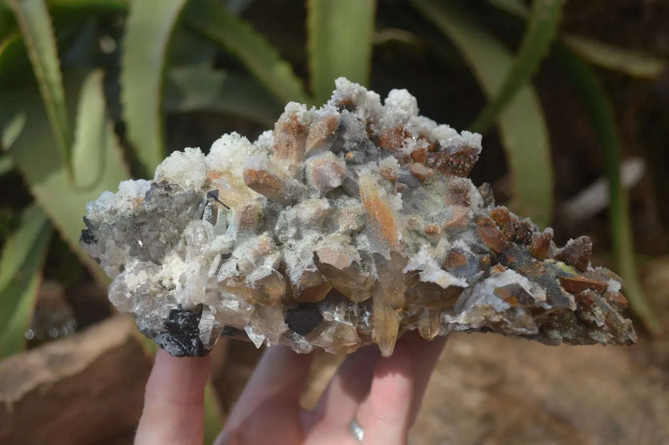 Natural Large Fluorescent Hyalite Opal Specimen With Schorl & Smokey Quartz  x 1 From Erongo, Namibia