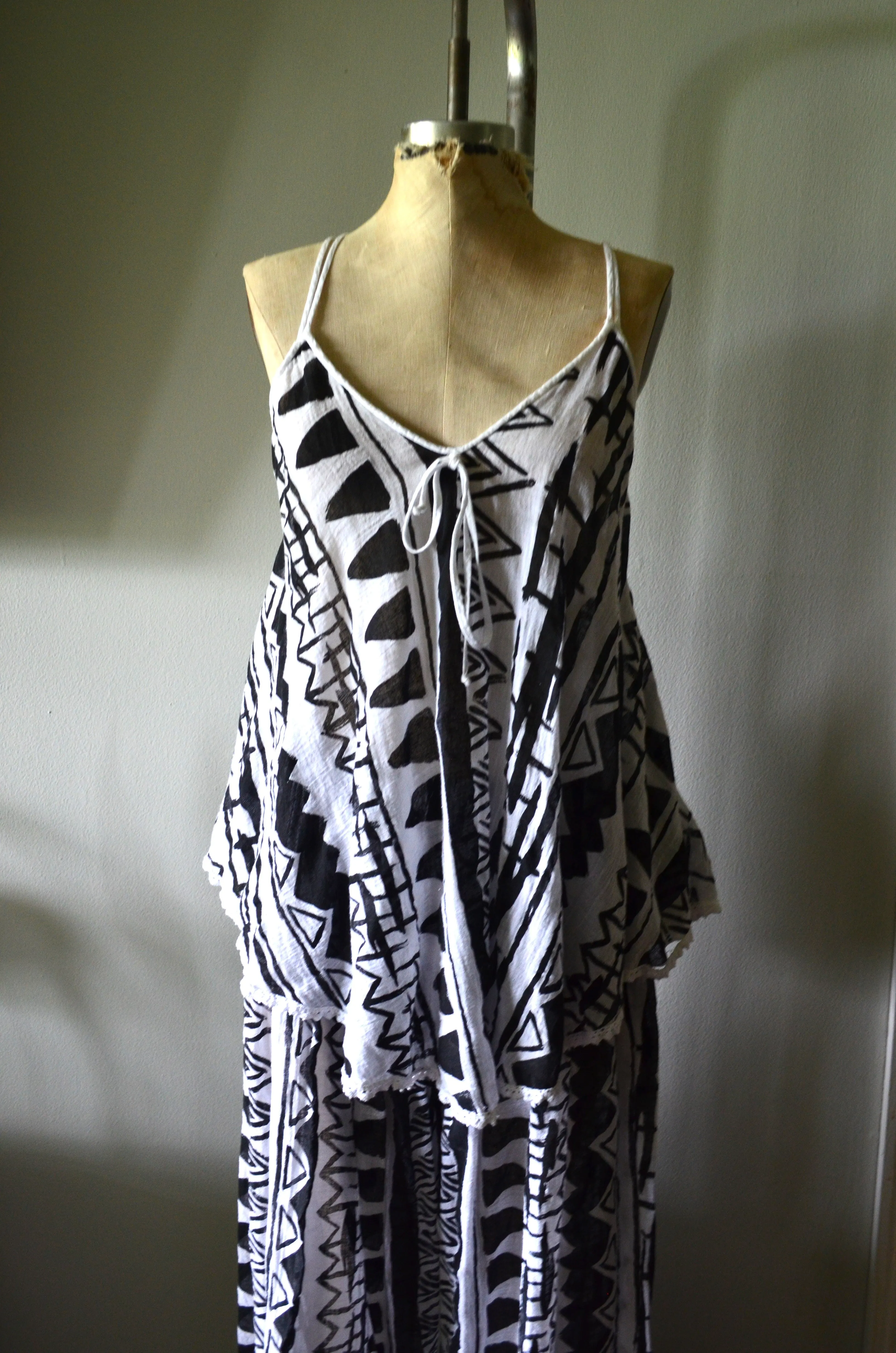 Neiman Marcus PRIAMO cotton African Ikat sheer matching set pants loungewear cover up vacation