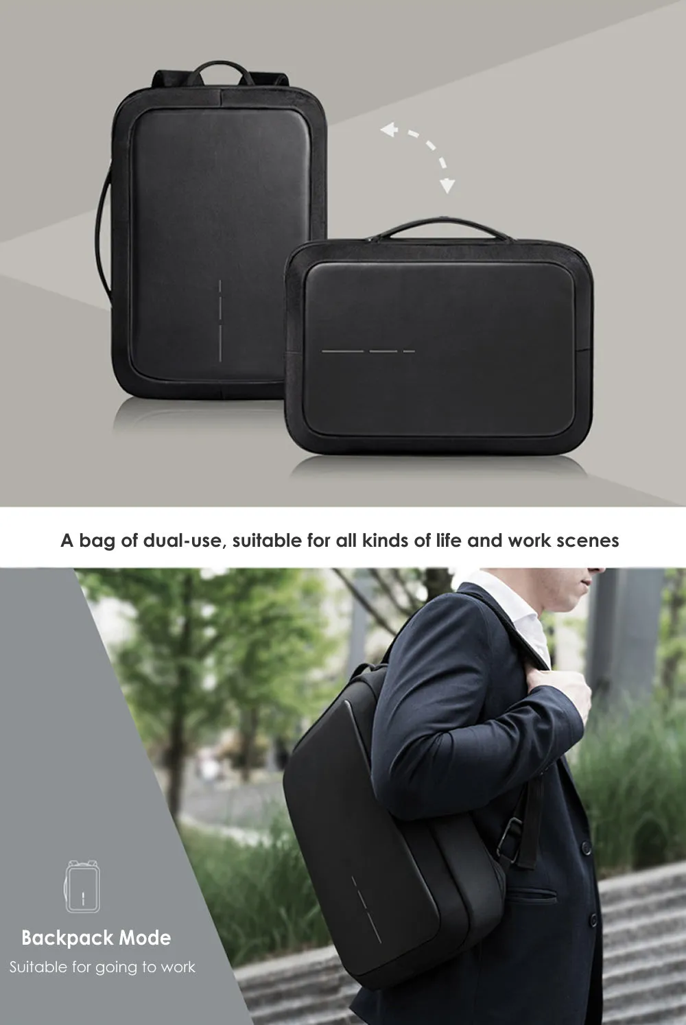 Office Waterproof Backpack/Briefcase With Password Lock,External USB For 15.6 inch Laptop