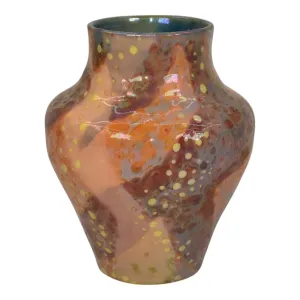 Paul Katrich Studio Pottery Orange And Red Hand Made Luster Vase 1208