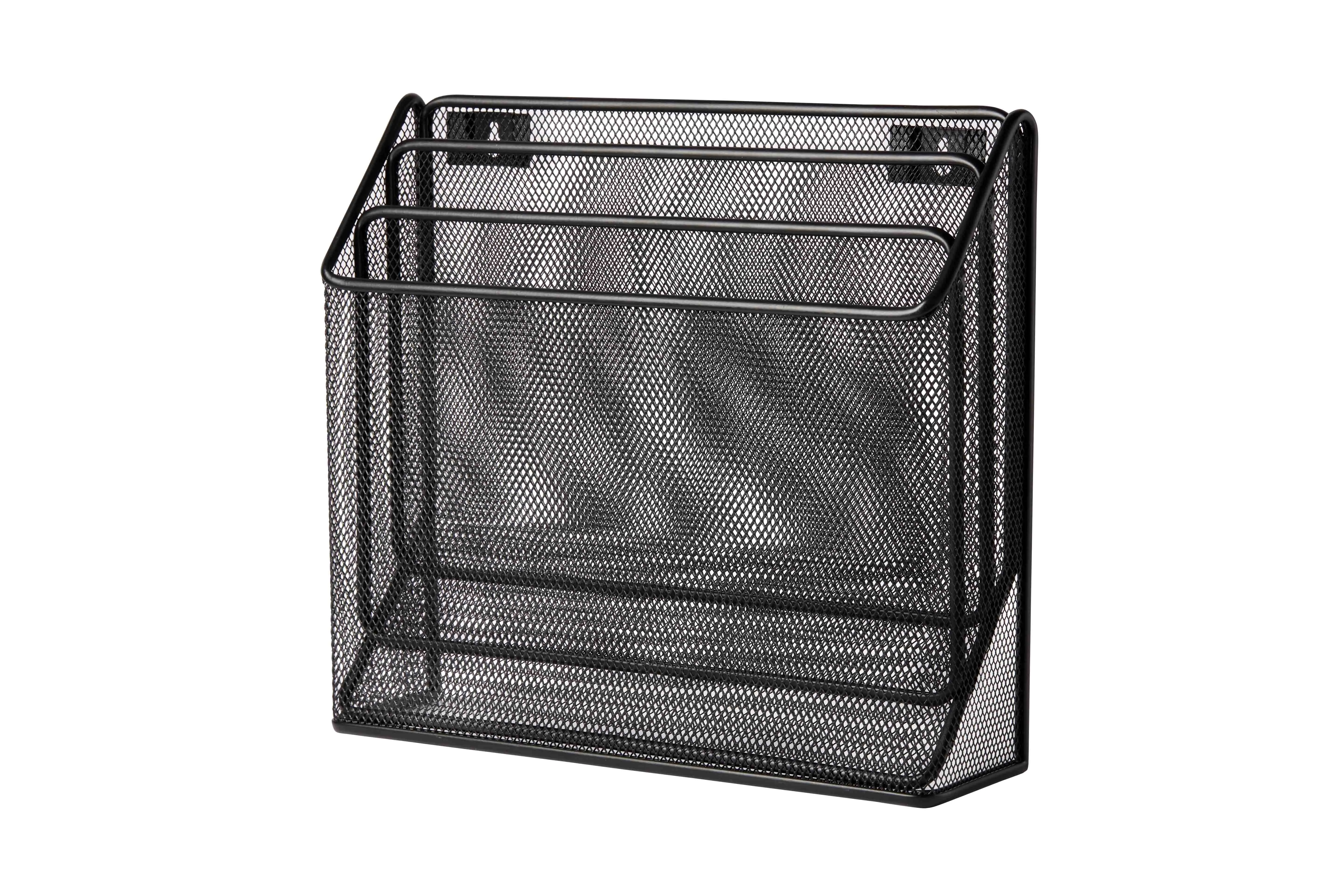 Pen Gear,Desktop Organizers, Metal Mesh Desk Organizer with Hook,Black, 3 Compartments,