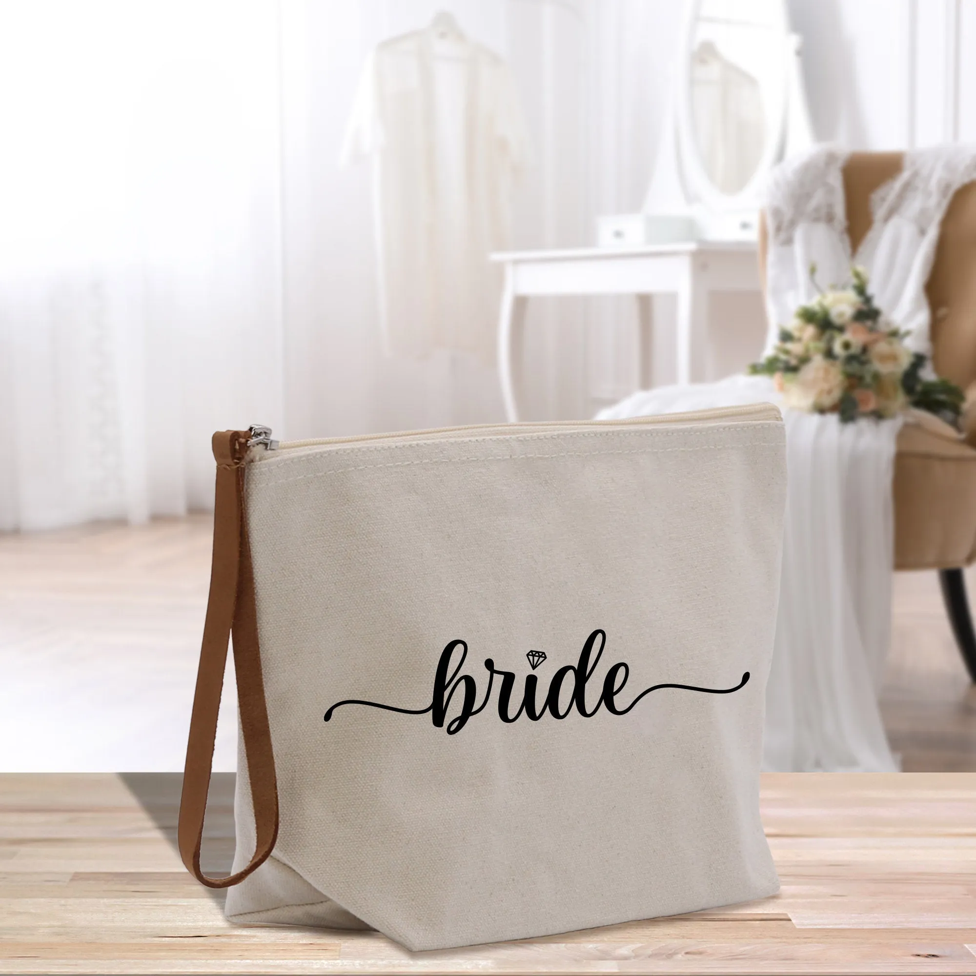 Personalized Name Cotton Canvas Accessory Pouch Small Custom Name Makeup Bag Bride Clutch Pouch Travel Cosmetic Make Up Bag (BMP1001)