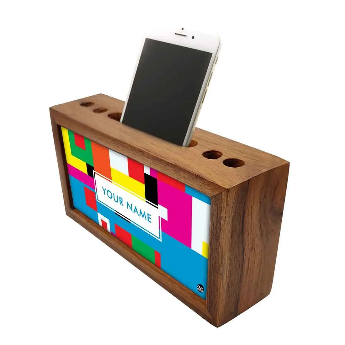 Personalized Wooden desk organizer tray - Blocks of Color