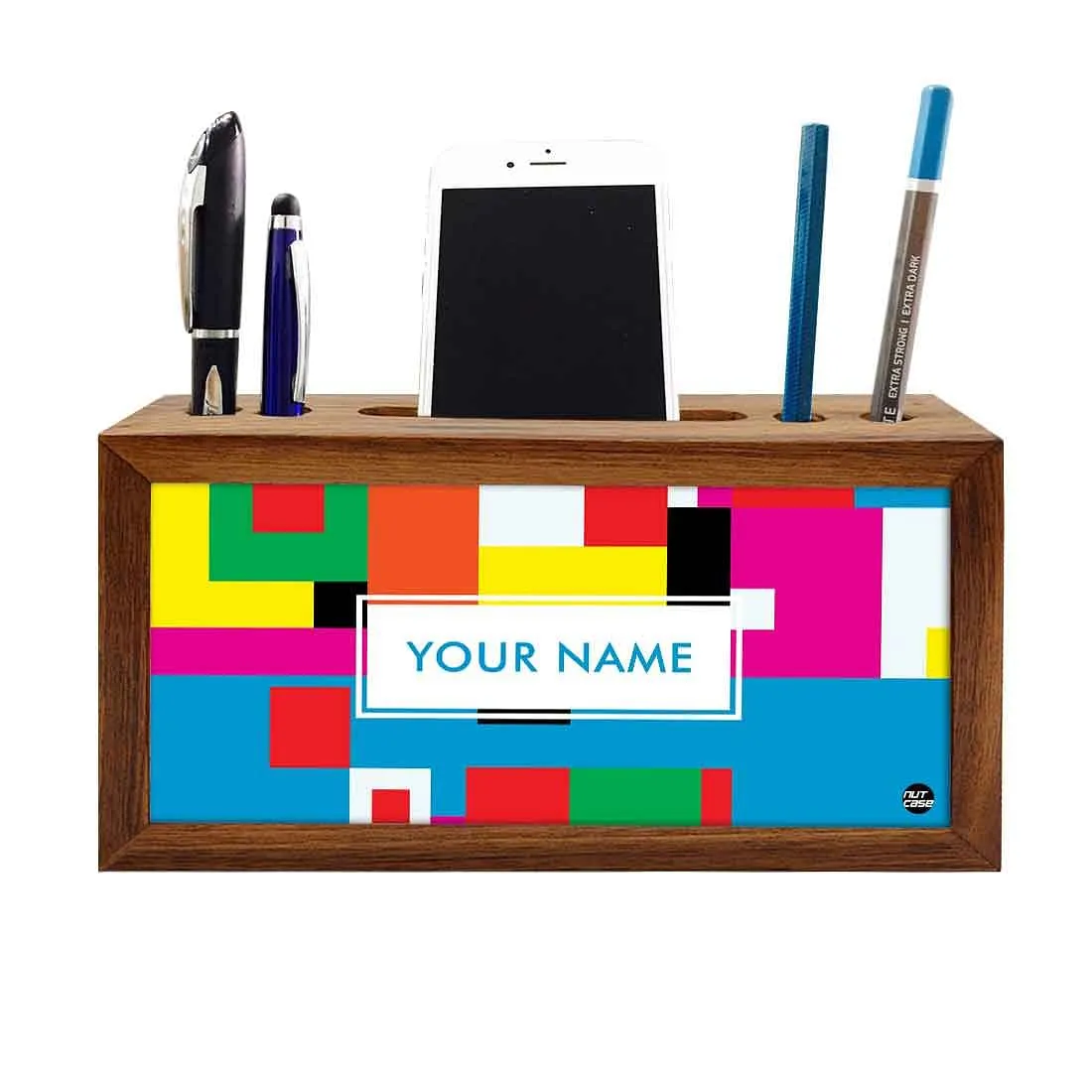 Personalized Wooden desk organizer tray - Blocks of Color