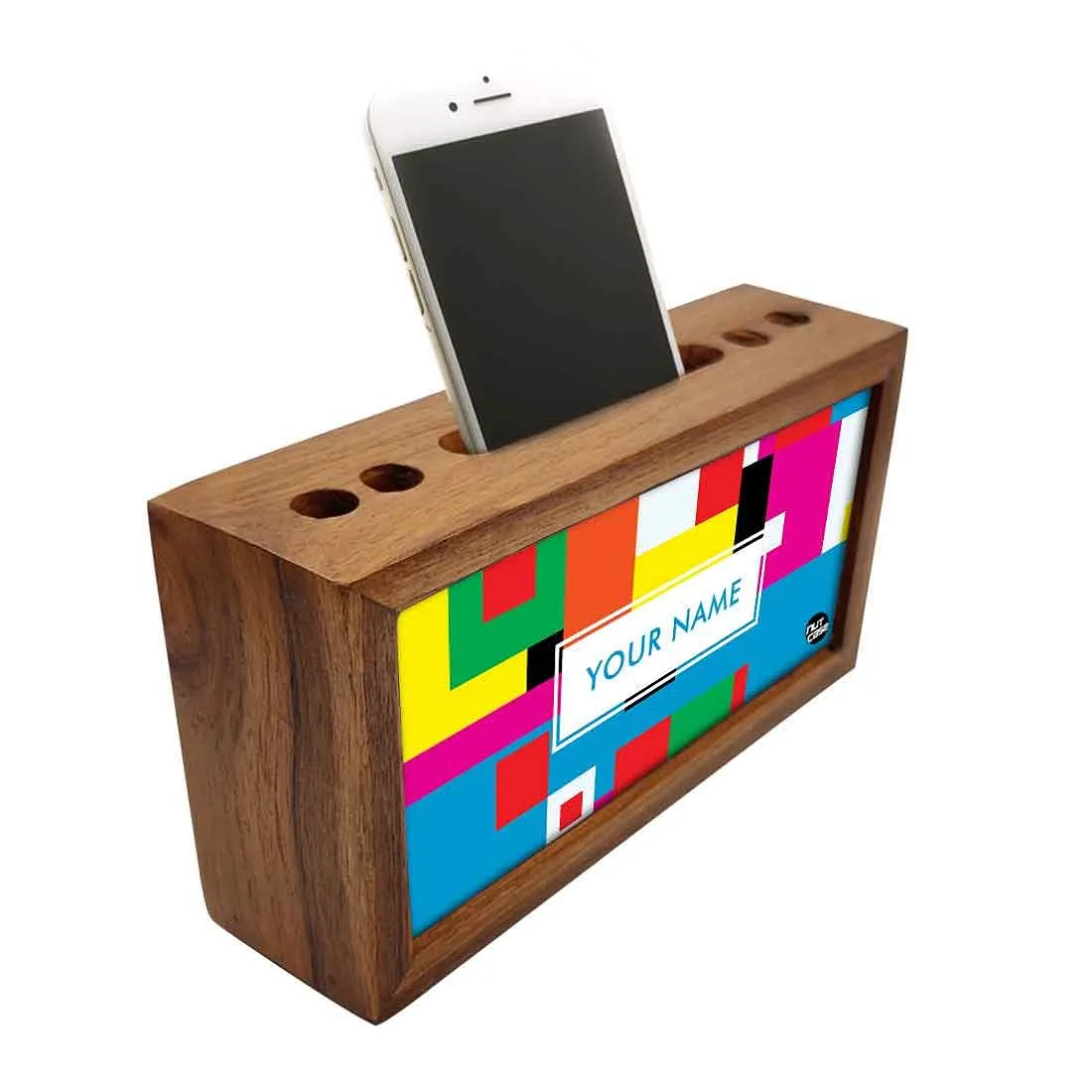 Personalized Wooden desk organizer tray - Blocks of Color