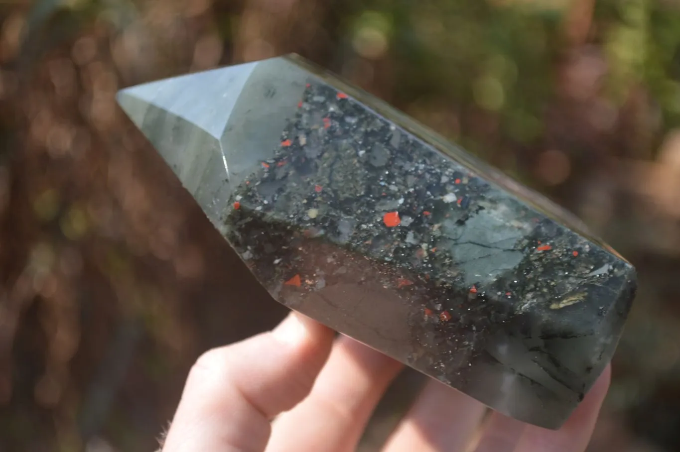 Polished Bloodstone With Pyrite Point x 1 From Swaziland