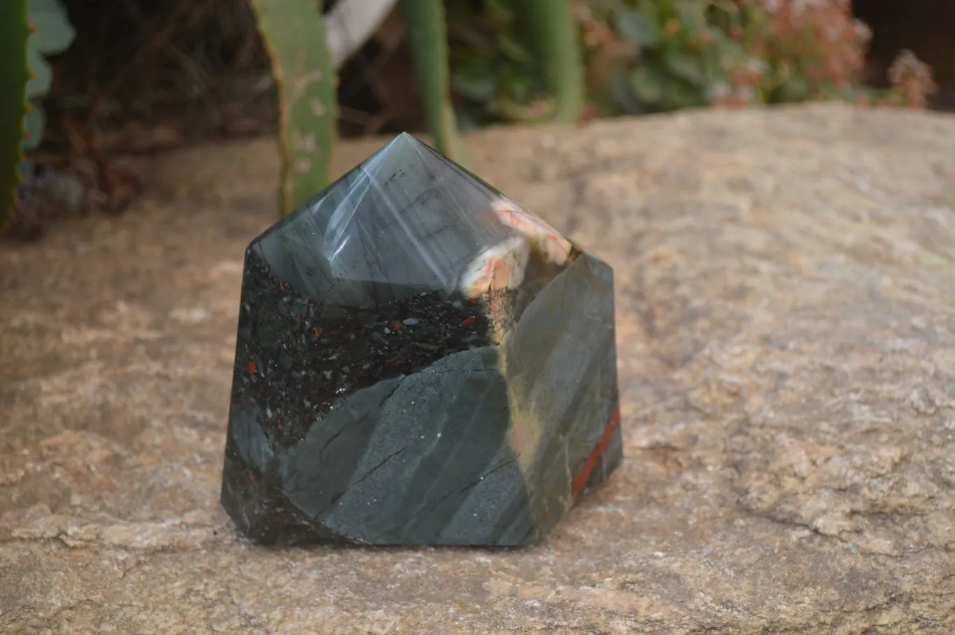 Polished Bloodstone With Pyrite Point x 1 From Swaziland