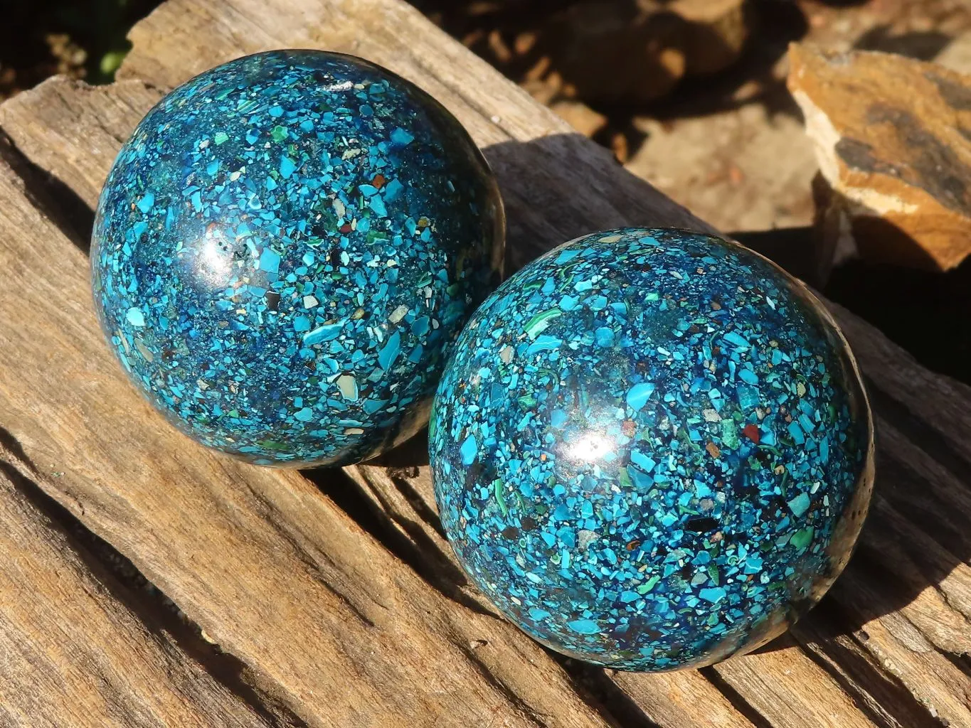 Polished  Conglomerate Chrysocolla Spheres With Azurite & Malachite  x 2 From Congo