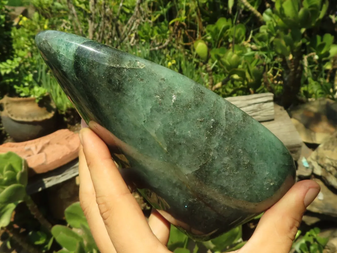 Polished Emerald Fuchsite Quartz Standing Free Form With Mica & Pyrite Specks  x 1 From Madagascar