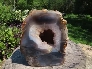 Polished Extra Large Agate With Crystal Geode Centre Amethyst Flavoured Crystals Cut To Stand x 1 From Madagascar