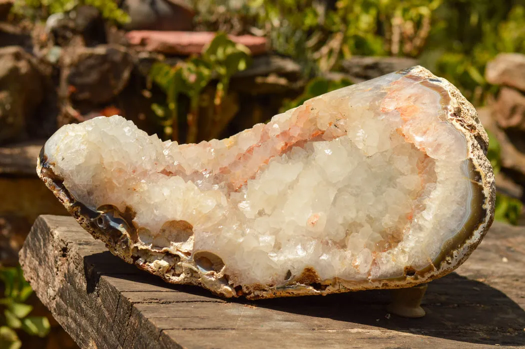 Polished Extra Large Crystal Agate Display Piece (Cut To Stand) x 1 From Maintirano, Madagascar