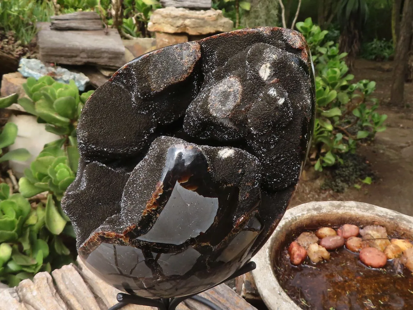 Polished Extra Large Septerye Sauvage "Dragons" Egg With Metal Stand  x 2 From Mahajanga, Madagascar