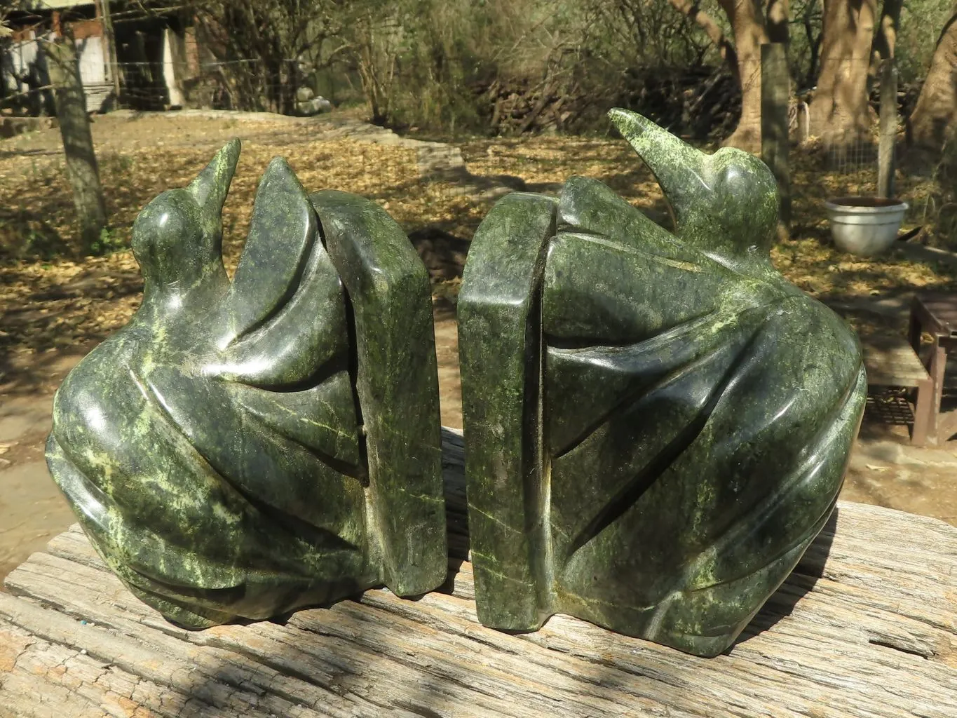 Polished Large Leopard stone Bird Book End Carvings  x 2 From Zimbabwe