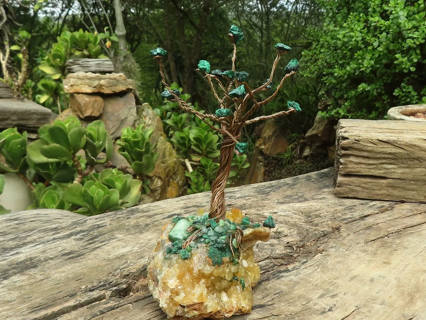 Polished Silky Malachite Gemstone Tree On Limonite Quartz Base With Aventurine x 1 From Southern Africa