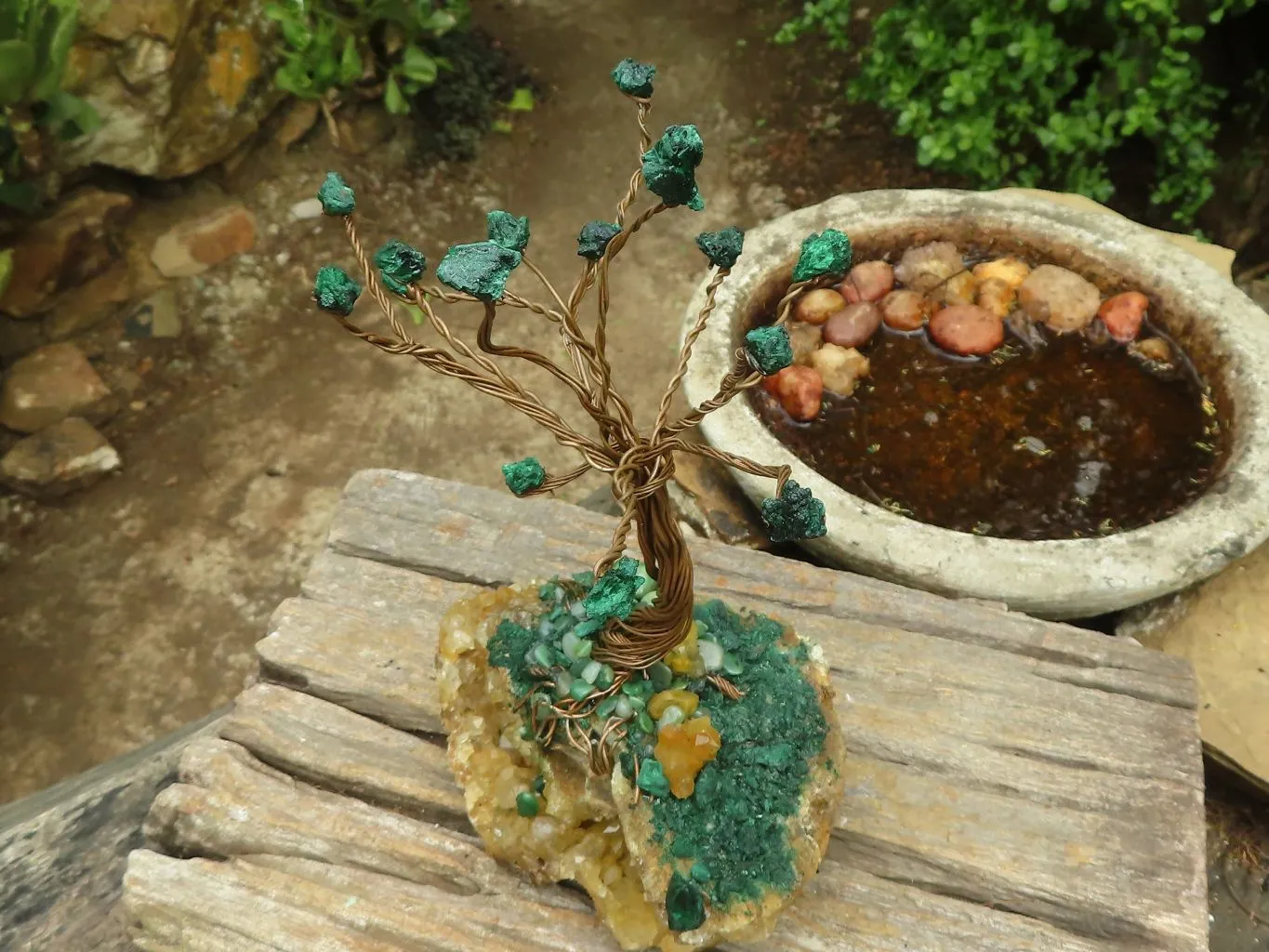 Polished Silky Malachite Gemstone Tree On Limonite Quartz Base With Aventurine x 1 From Southern Africa