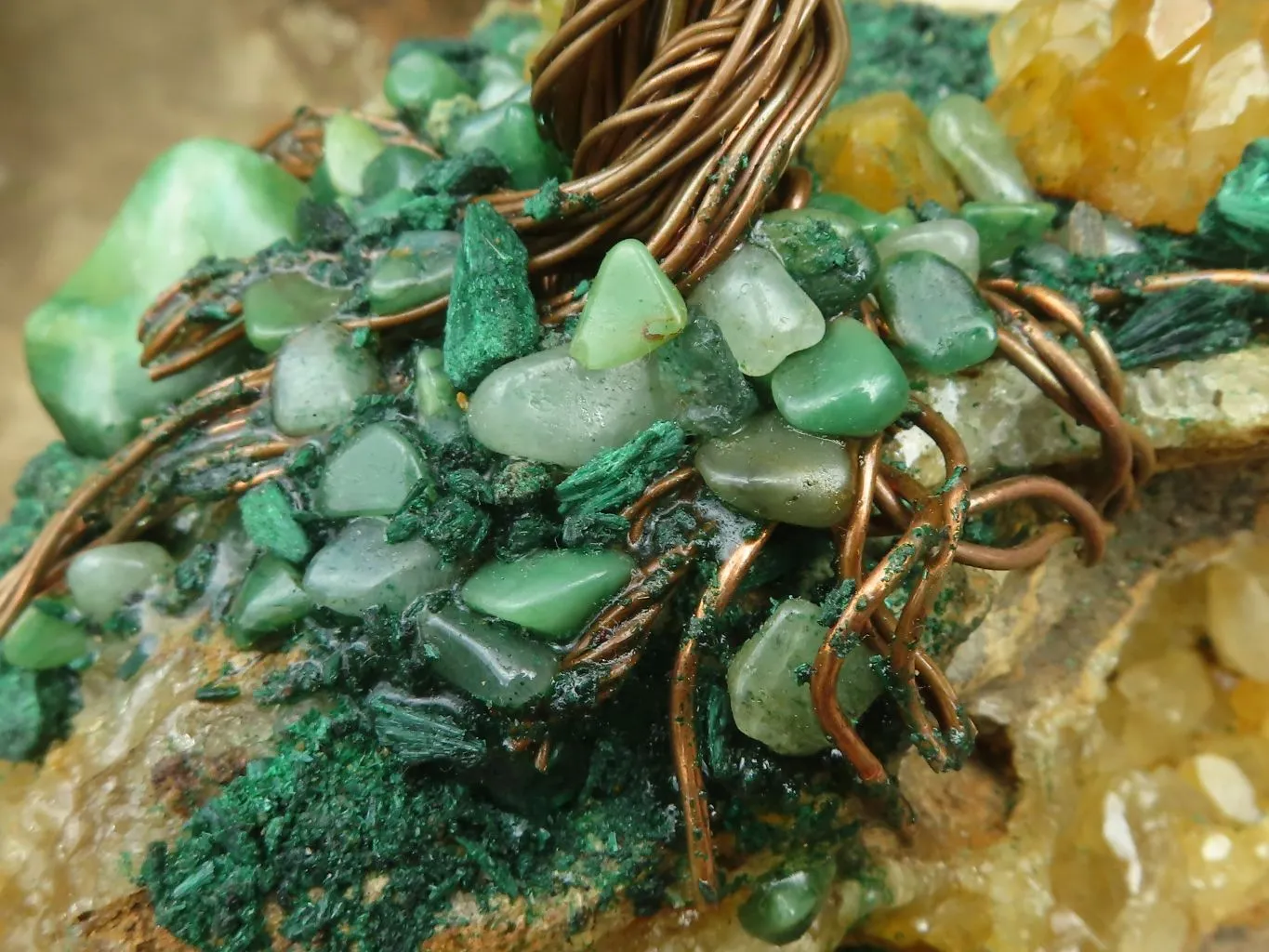 Polished Silky Malachite Gemstone Tree On Limonite Quartz Base With Aventurine x 1 From Southern Africa