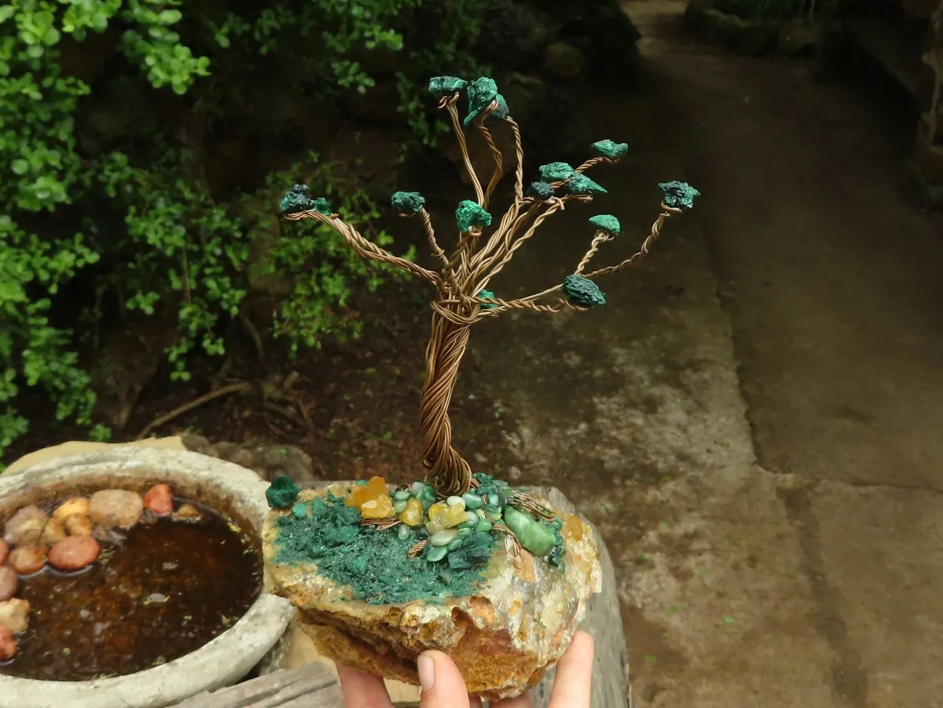 Polished Silky Malachite Gemstone Tree On Limonite Quartz Base With Aventurine x 1 From Southern Africa