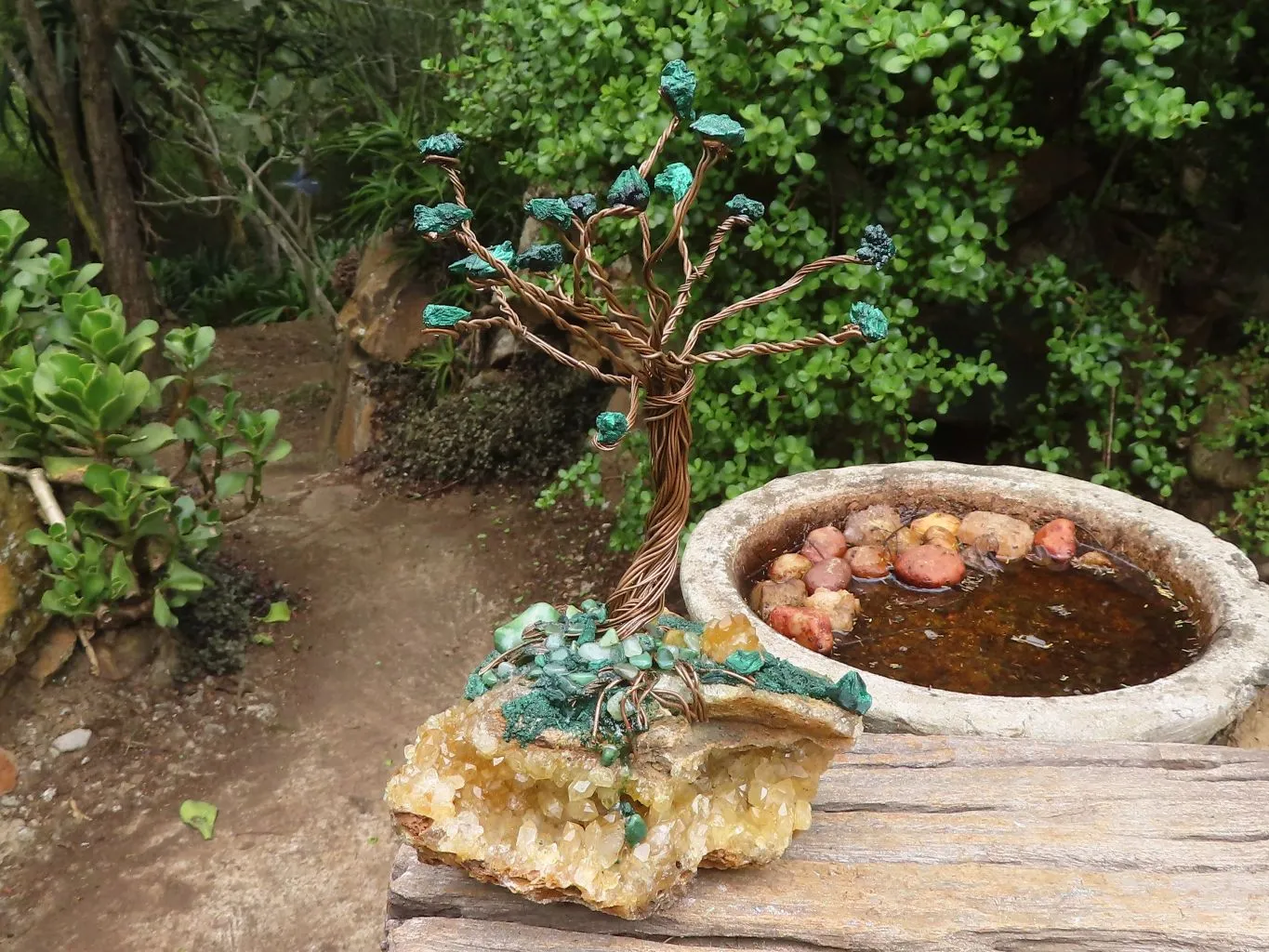 Polished Silky Malachite Gemstone Tree On Limonite Quartz Base With Aventurine x 1 From Southern Africa