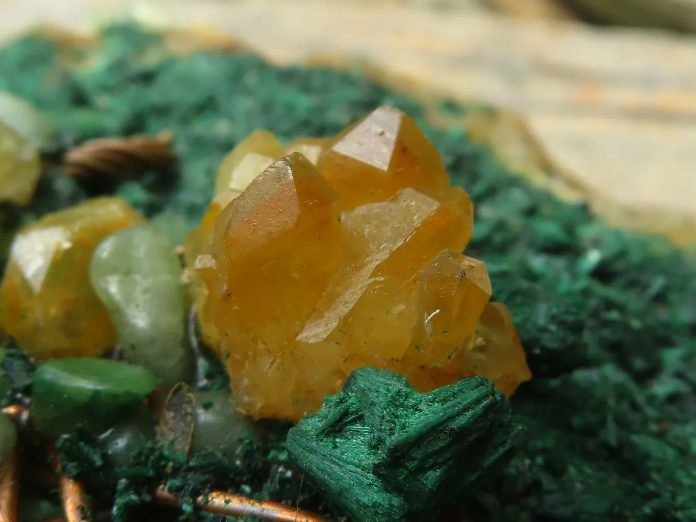 Polished Silky Malachite Gemstone Tree On Limonite Quartz Base With Aventurine x 1 From Southern Africa