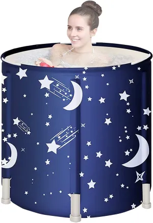 Portable Bathtub, Japanese Soaking Freestanding, Folding & Soaking Spa Bath Tub for Small Spaces, Starry Night Blue