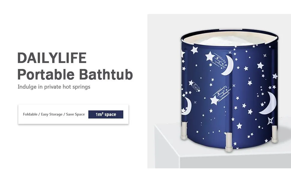 Portable Bathtub, Japanese Soaking Freestanding, Folding & Soaking Spa Bath Tub for Small Spaces, Starry Night Blue