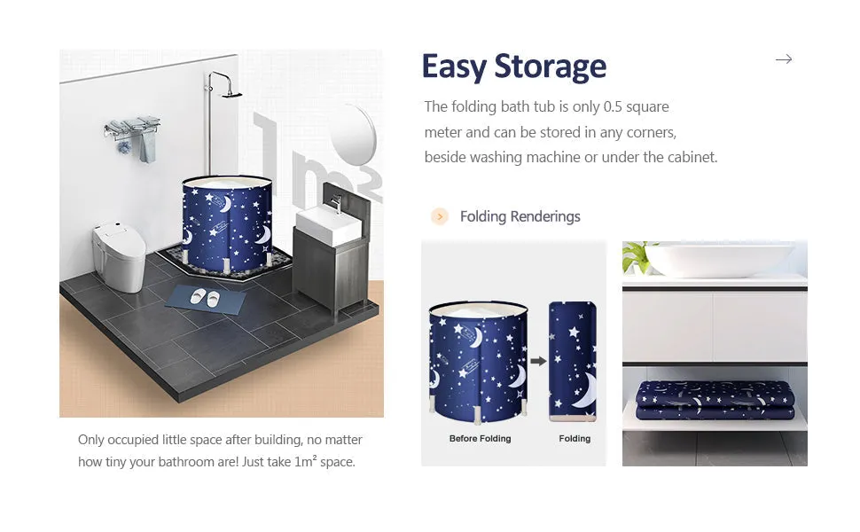 Portable Bathtub, Japanese Soaking Freestanding, Folding & Soaking Spa Bath Tub for Small Spaces, Starry Night Blue