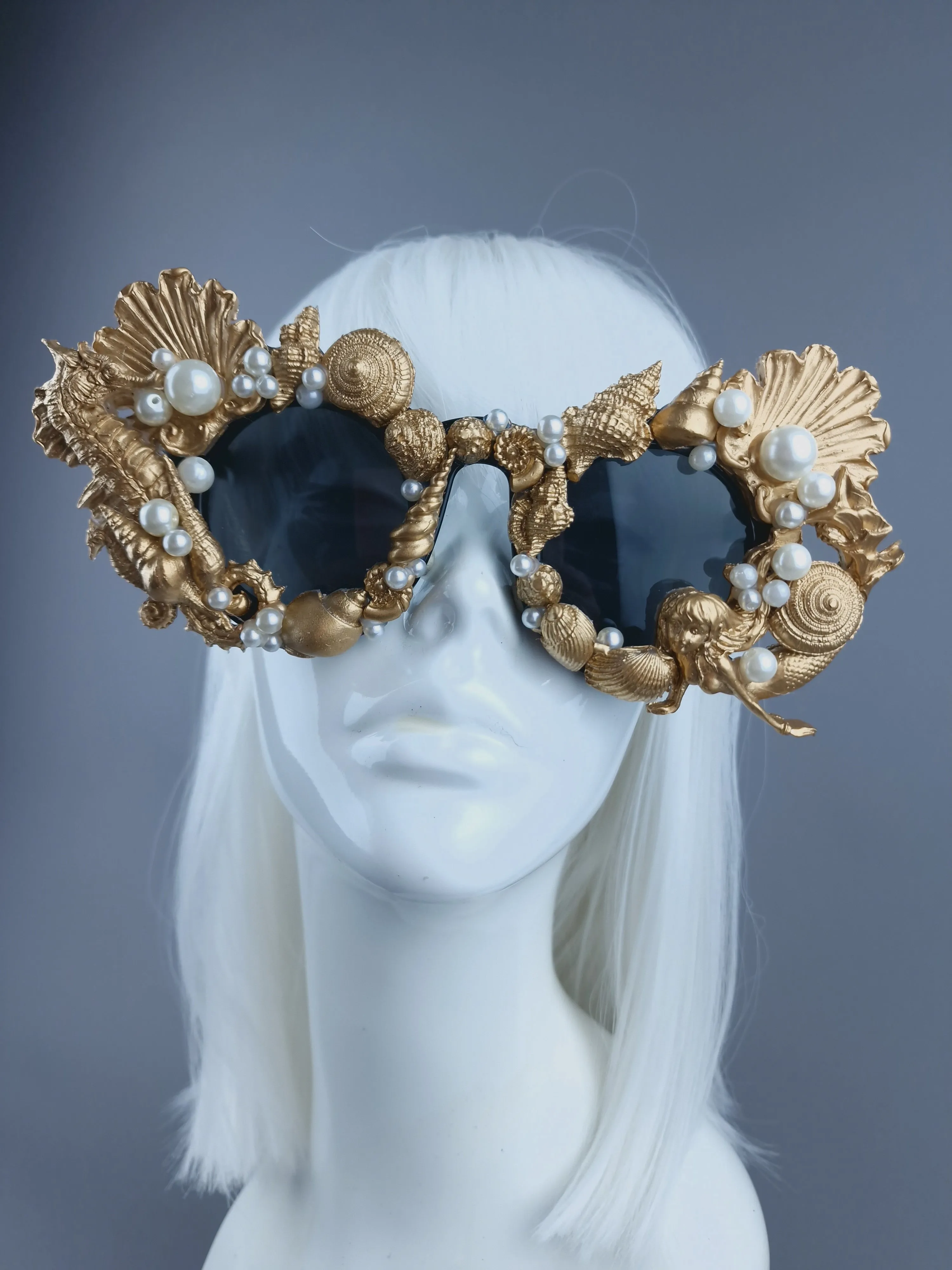 "Ariella" Gold & Pearl Shell Mermaid Sunglasses