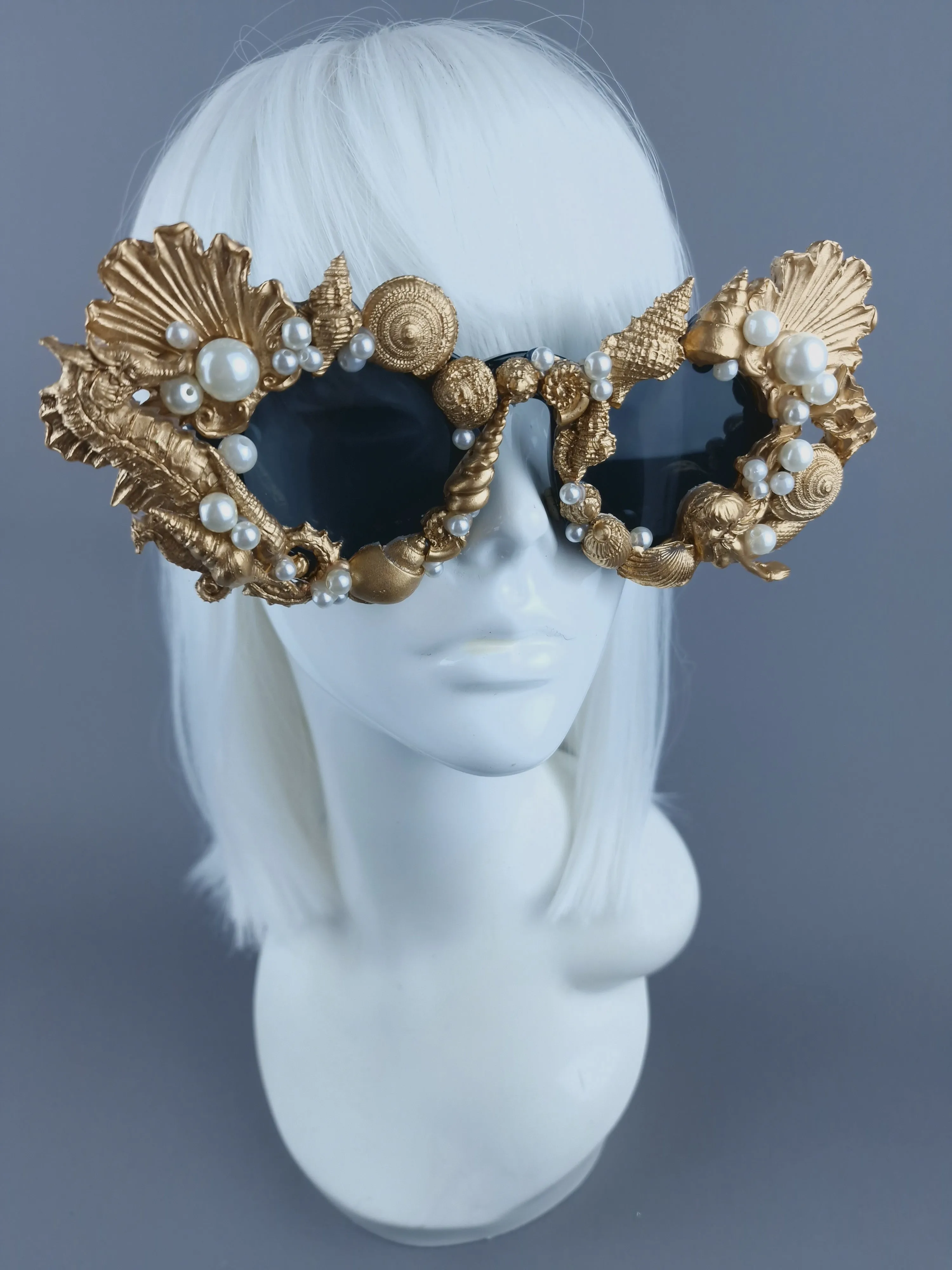 "Ariella" Gold & Pearl Shell Mermaid Sunglasses