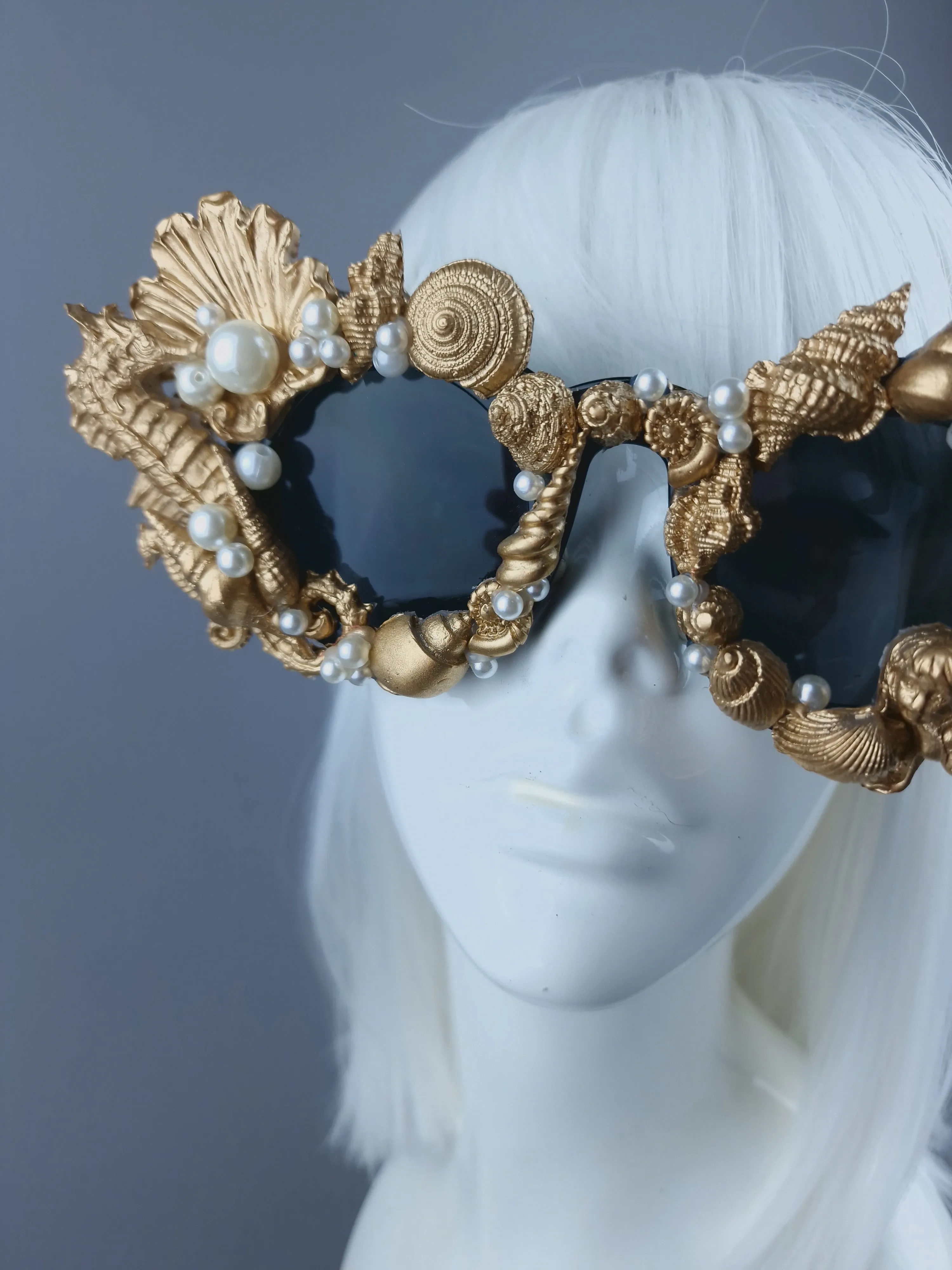 "Ariella" Gold & Pearl Shell Mermaid Sunglasses