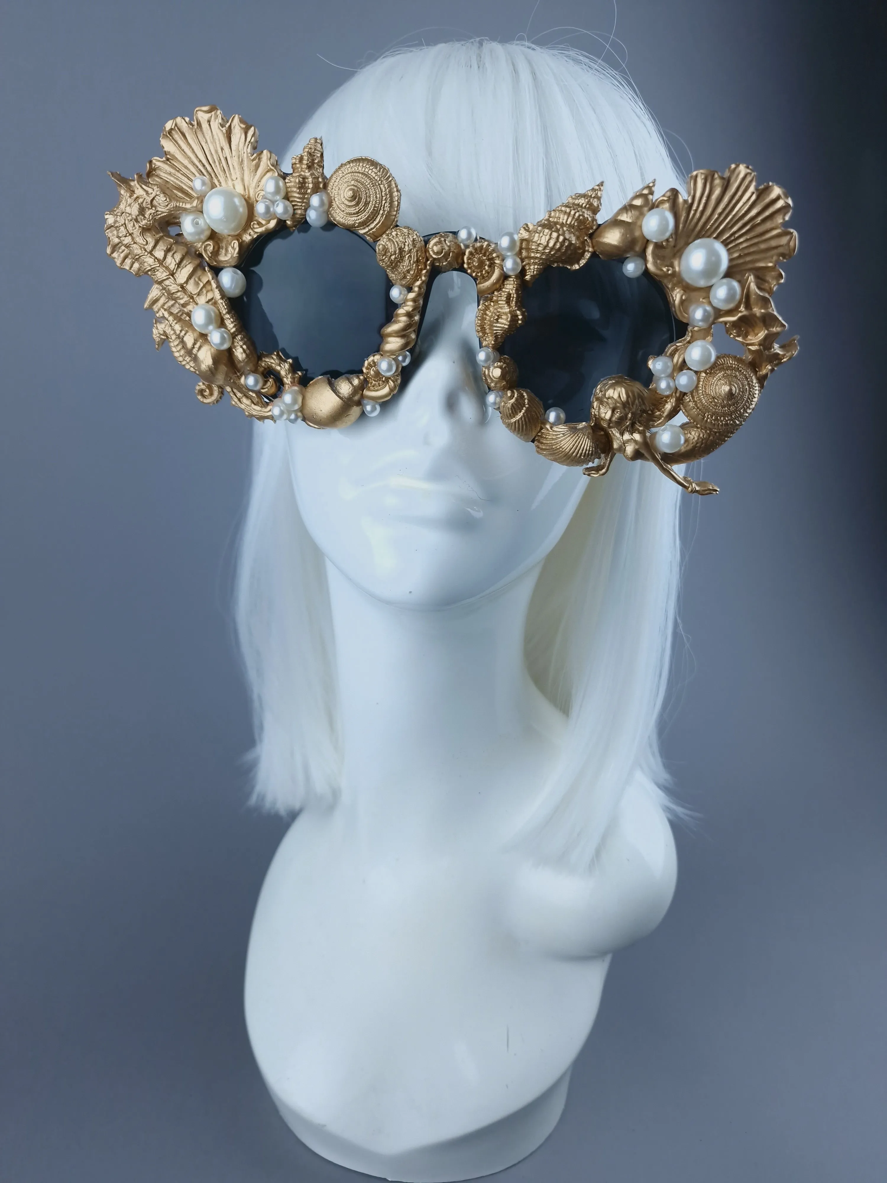 "Ariella" Gold & Pearl Shell Mermaid Sunglasses