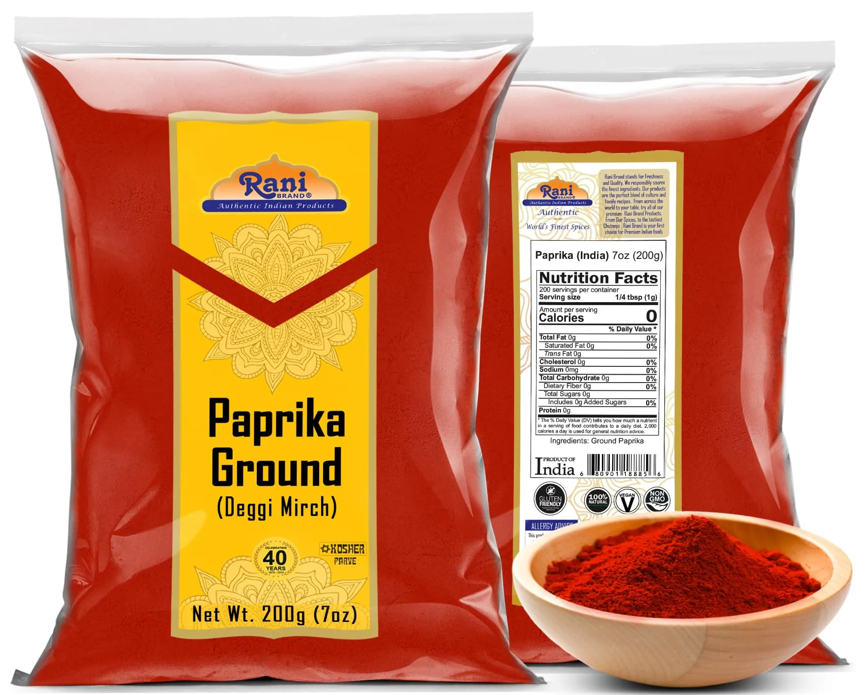 Rani Paprika (Deggi Mirch) Spice Powder, Ground 7oz (200g) ~ All Natural, Salt-Free | Vegan | No Colors | Gluten Friendly | NON-GMO | Kosher | Indian Origin