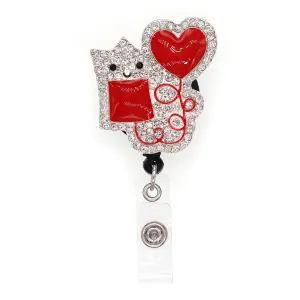 Rhinestone enamel blood bag connected with love badge holder retractable badge holder with rotating alligator clip is perfect gift for nurse/teacher/student suitable for daily life