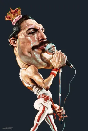 Sebastian Cast - FREDDY - Queen Musician Caricature - Art Print