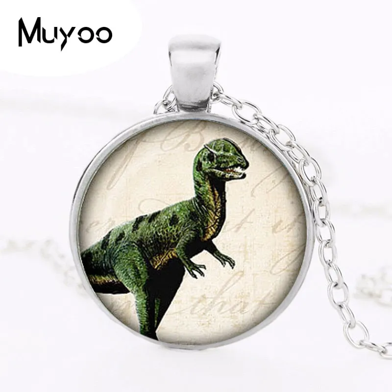 Silver Plated Cabochon Dinosaur Pendant Necklace