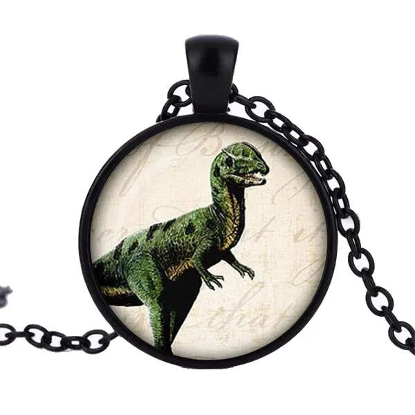 Silver Plated Cabochon Dinosaur Pendant Necklace