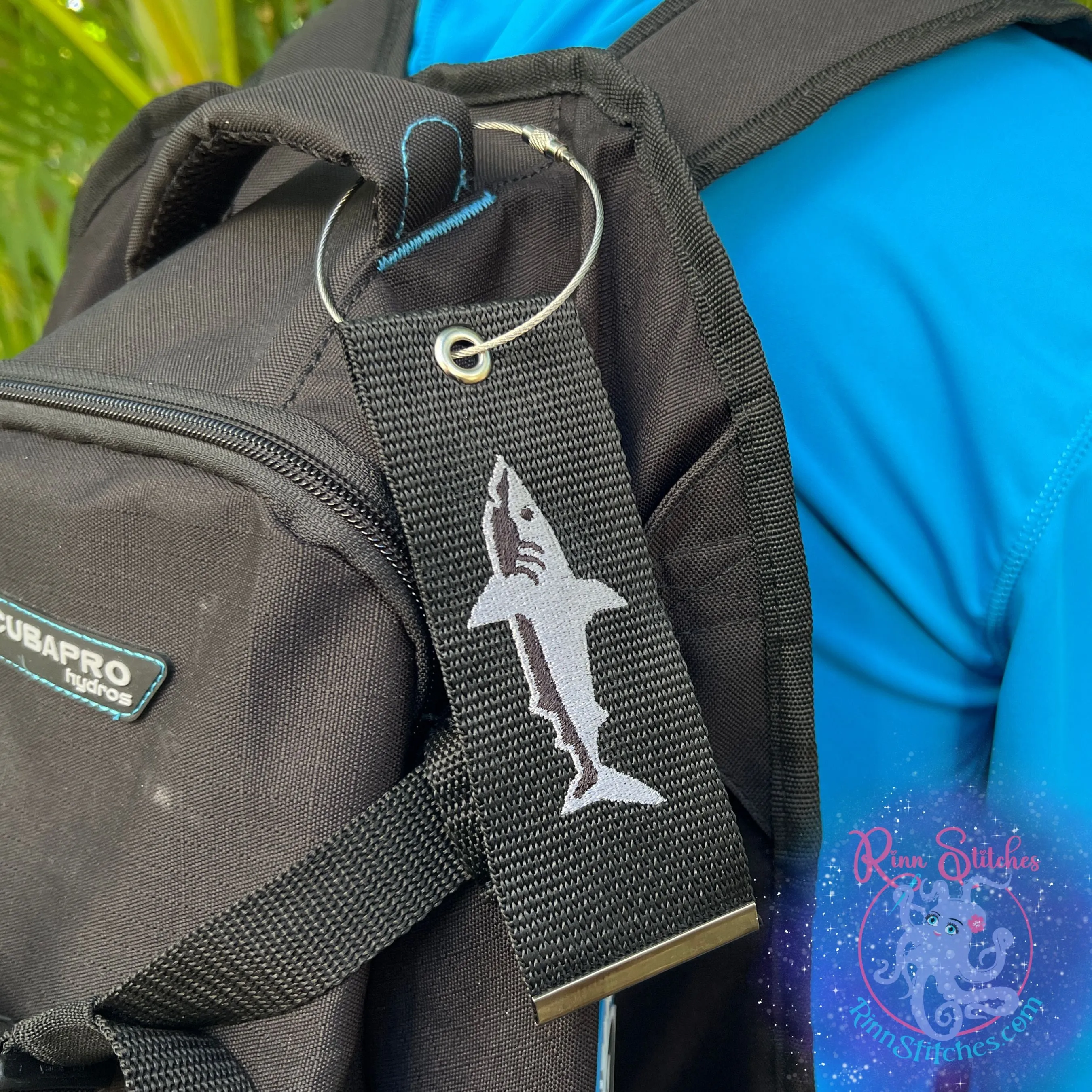 Silver Shark Luggage Tag, Personalized Embroidered Bag Tag for all your Travel needs