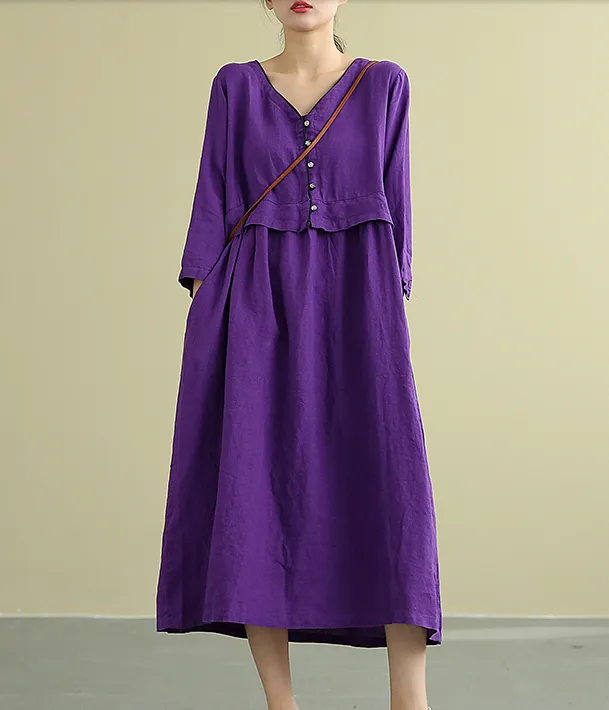 Summer  Spring 100%  Linen  Women loose Dresses DZA05196