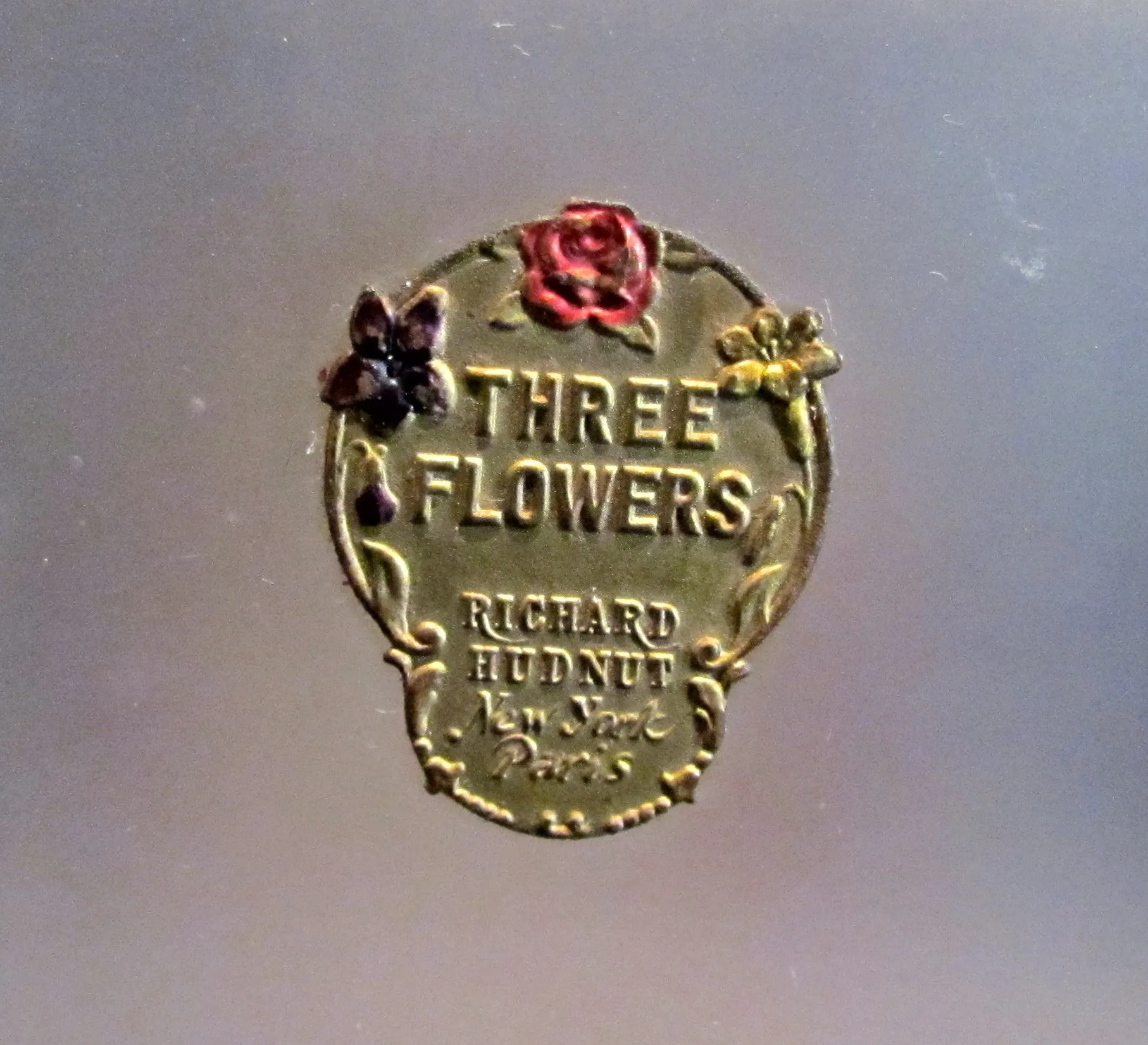 Three Flowers Perfume Bottle Vintage Richard Hudnut Frosted 8 Ounce Bottle 1920's Extremely Rare