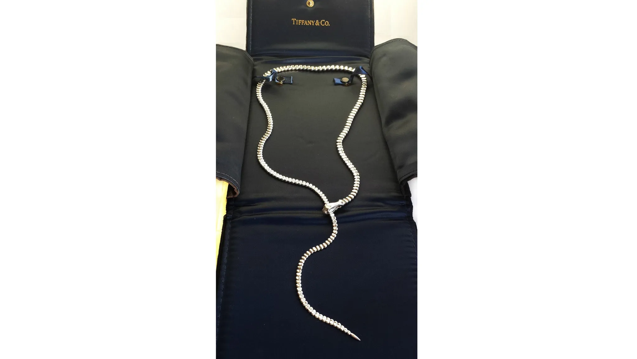 Tiffany & Co. Sterling Silver 28 inch Serpent / Snake Necklace by Peretti, with Box & Case