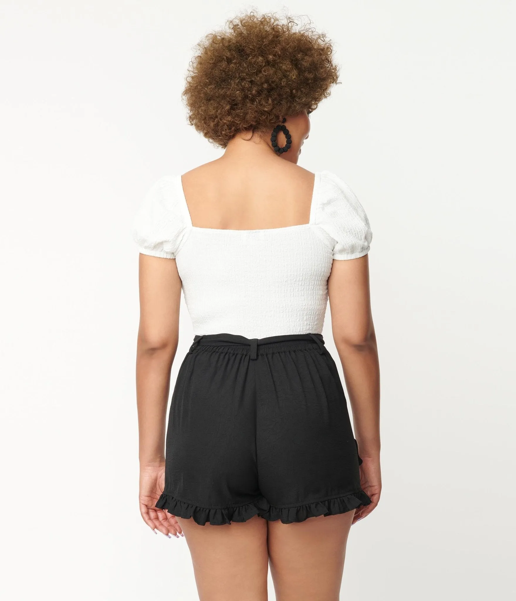 Unique Vintage Black Ruffle Shorts