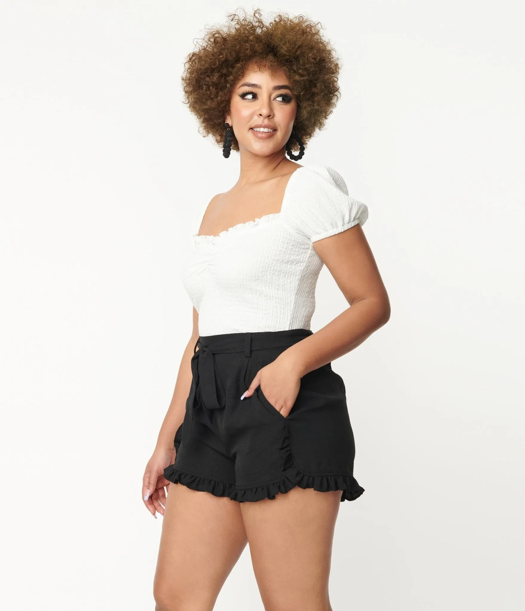 Unique Vintage Black Ruffle Shorts