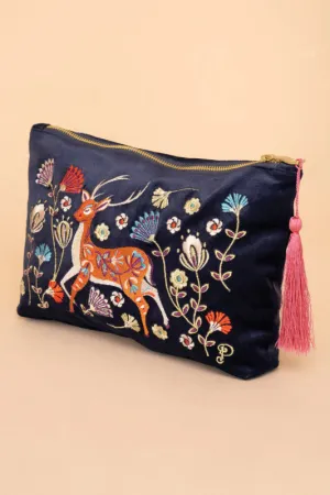 Velvet Embroidered Zip Pouch