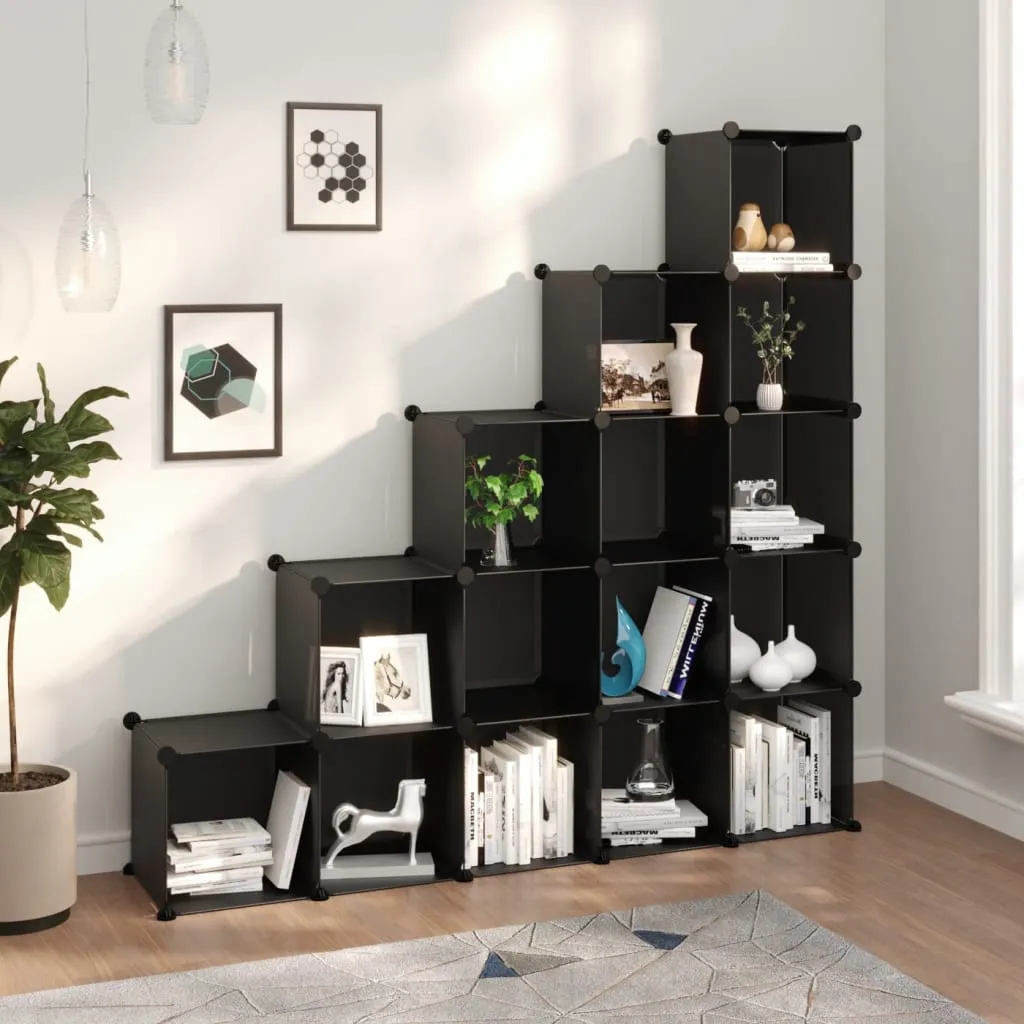 vidaXL Storage Cube Organizer with 15 Cubes Black PP - Organize and Optimize Your Space